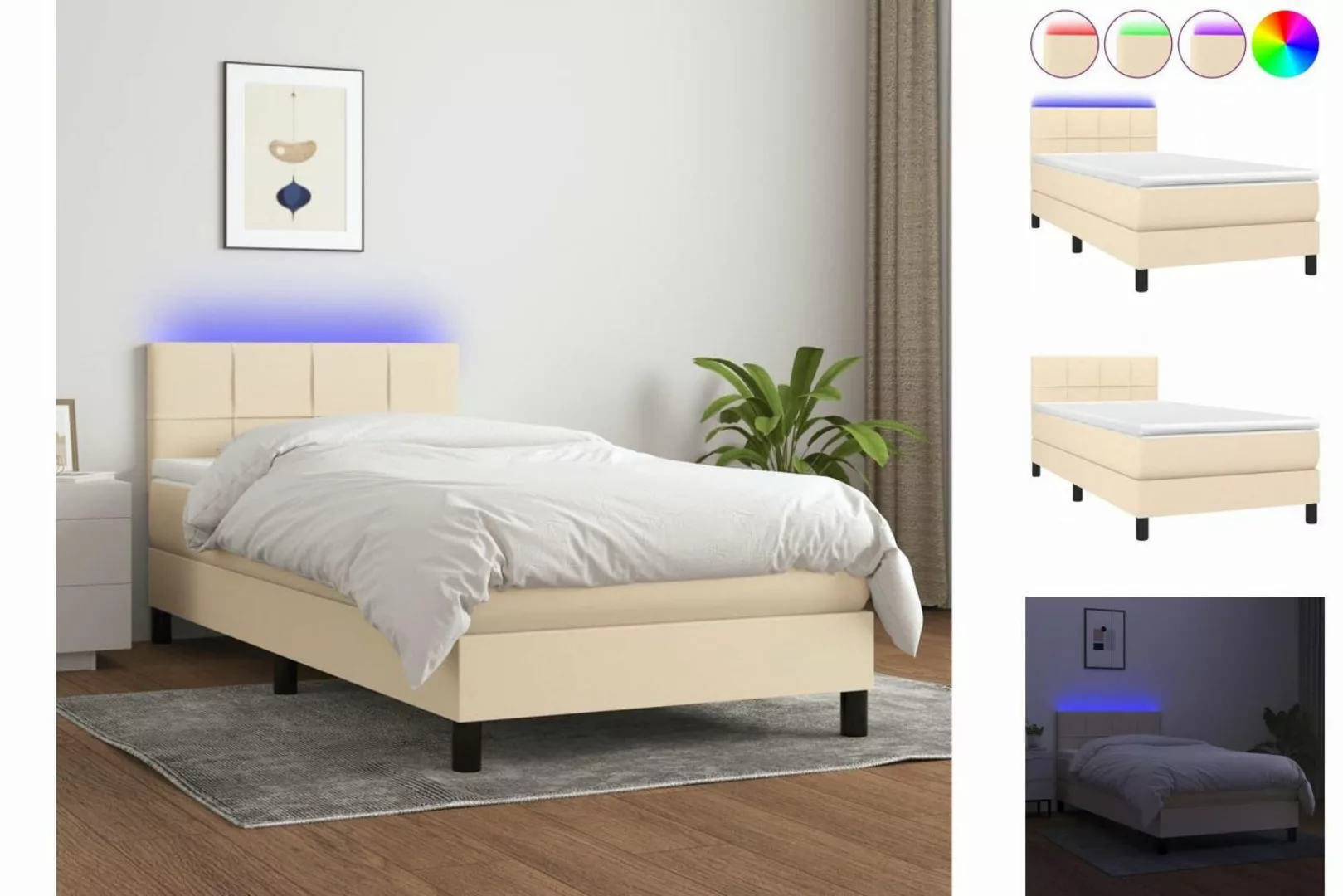 Vidaxl Boxspringbett Mit Matratze & Led Creme 90x200 Cm Stoff günstig online kaufen