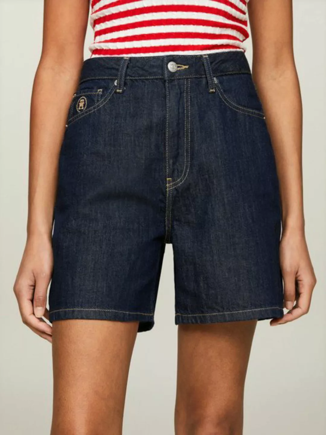 Tommy Hilfiger Shorts SMD DNM STRAIGHT SHORT HW LINA mit Kontrastnähten günstig online kaufen