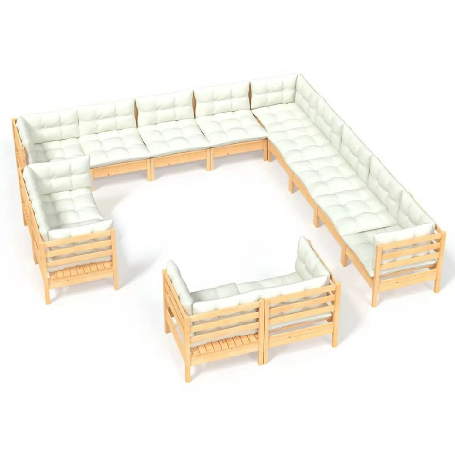 13-tlg. Garten-lounge-set Mit Creme Kissen Massivholz Kiefer günstig online kaufen