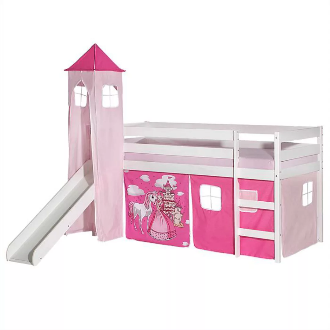 Rutschbett BENNY wei mit Vorhang + Turm PRINZESSIN pink/rosa günstig online kaufen