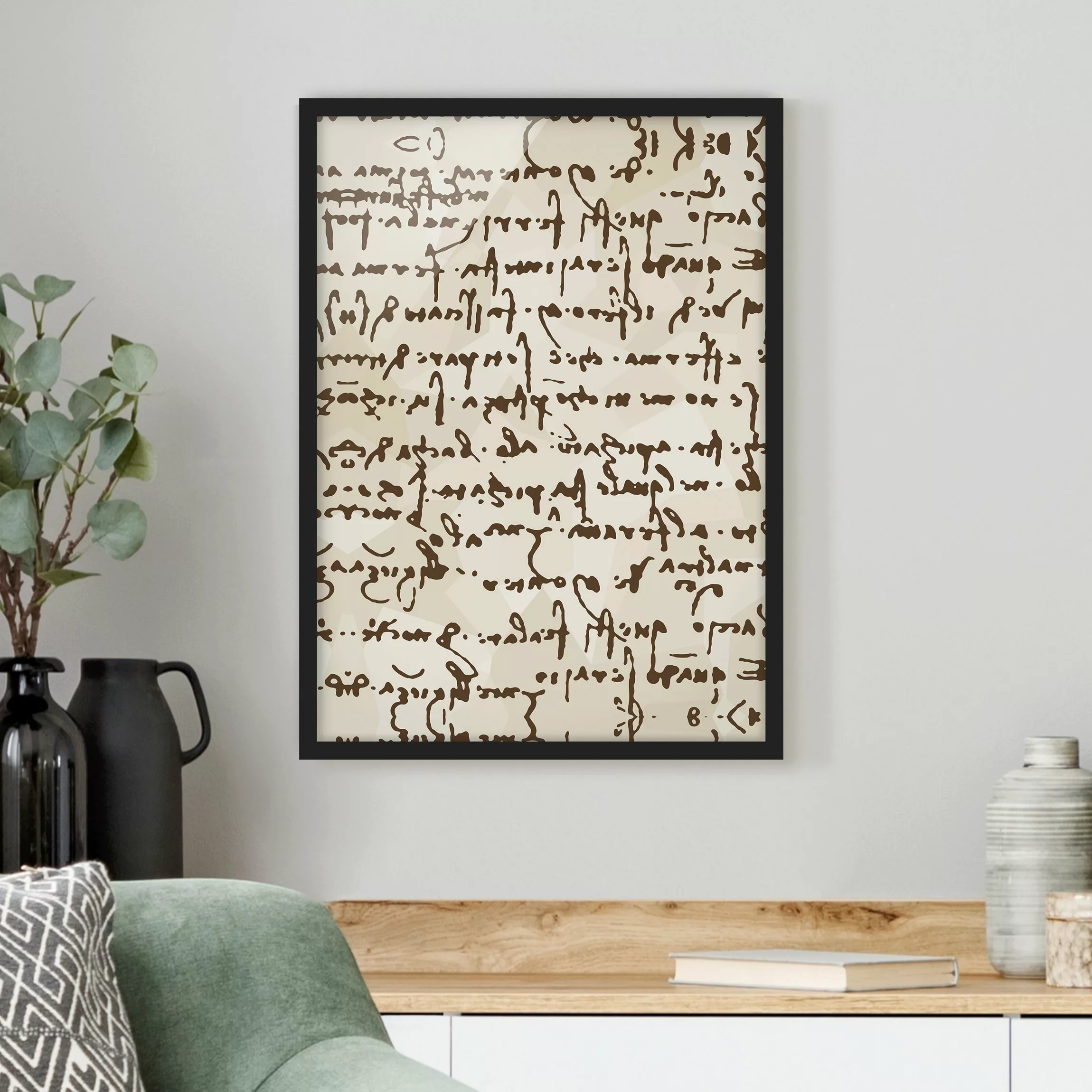 Bild mit Rahmen Muster & Textur - Hochformat Da Vinci Manuskript günstig online kaufen