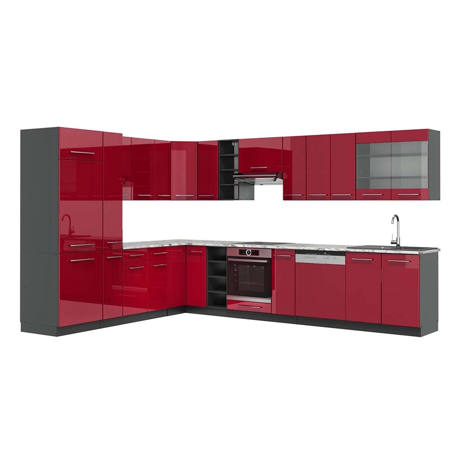 Vicco Küchenzeile R-Line, Bordeaux Hochglanz/Goldkraft Eiche, günstig online kaufen