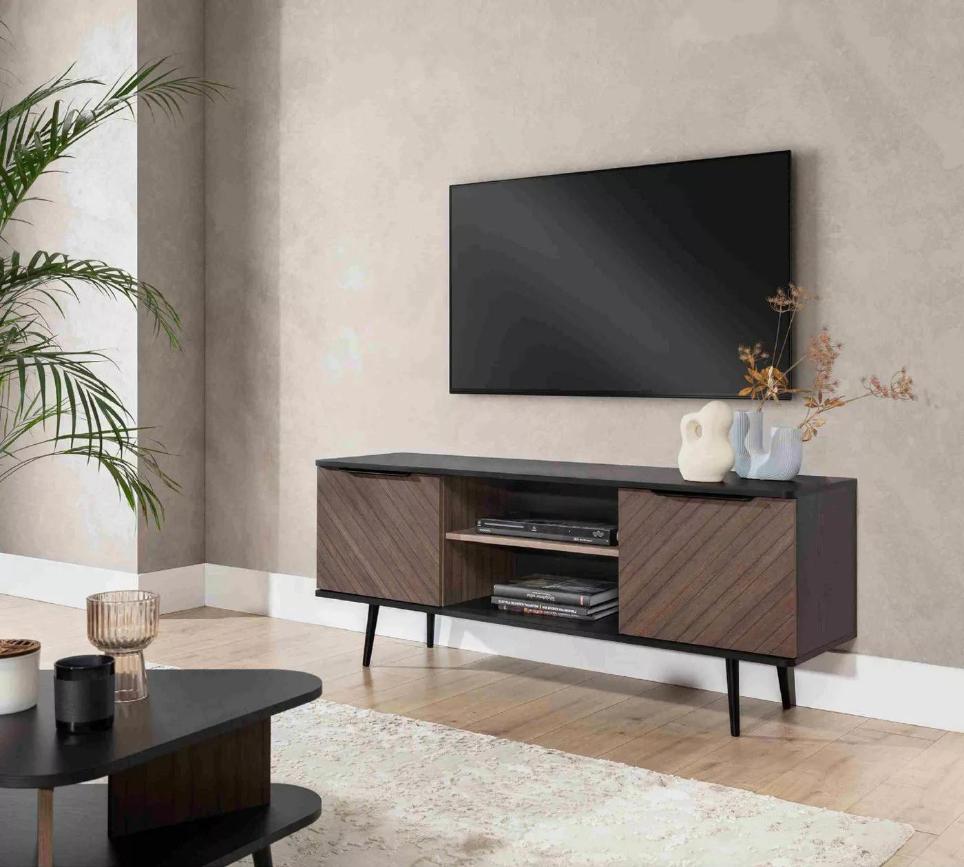 Furnix TV-Schrank Pabllo Fernsehschrank mit Schränken und Metallfüßen Braun günstig online kaufen