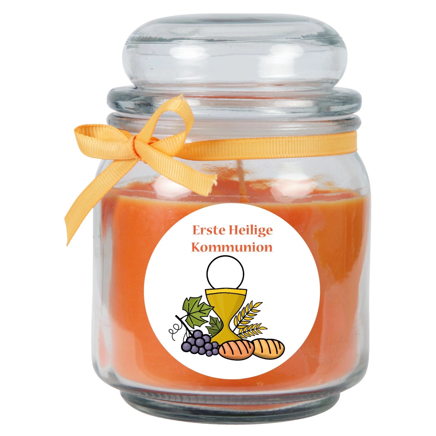 HS Candle Duftkerze & Bonbon Glas Kommunion Honigmelone Orange günstig online kaufen