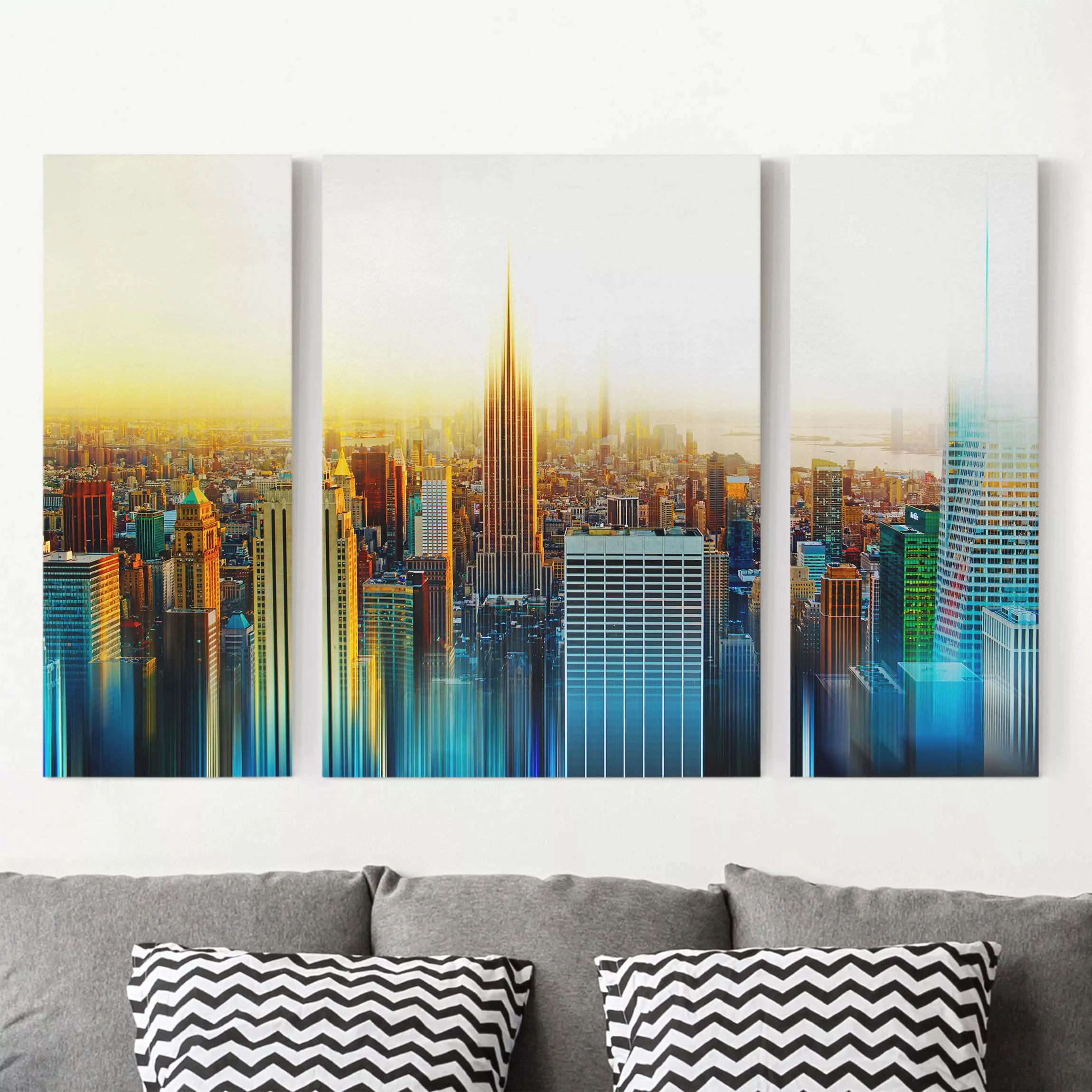 3-teiliges Leinwandbild Architektur & Skyline - Querformat Manhattan Abstra günstig online kaufen