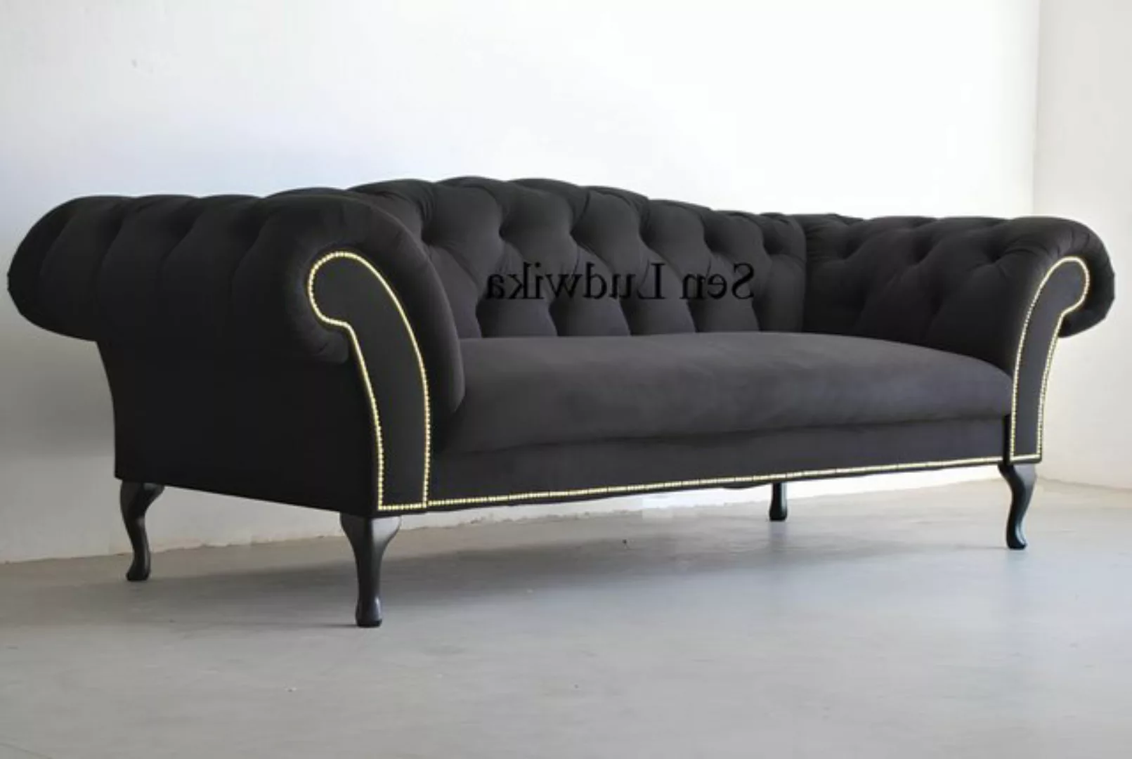 Xlmoebel Sofa Schwarzes Chesterfield-Sofa mit Stoffbezug für drei Personen, günstig online kaufen