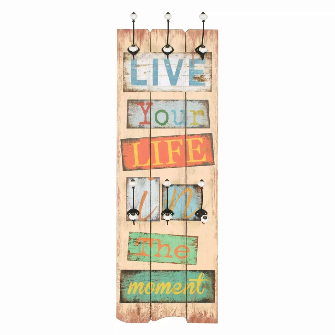 Wandgarderobe Mit 6 Haken 120 X 40 Cm "live Life" günstig online kaufen