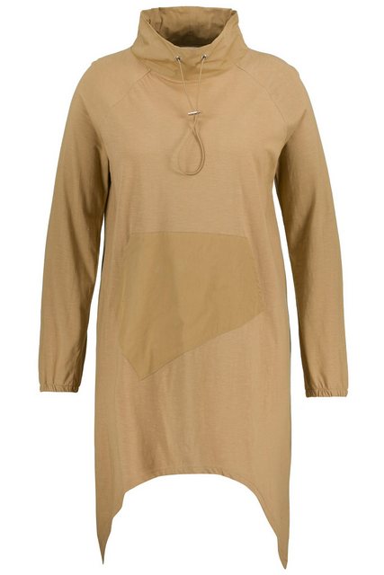 Ulla Popken Rundhalsshirt Longshirt Stehkragen Zipfelsaum Langarm günstig online kaufen