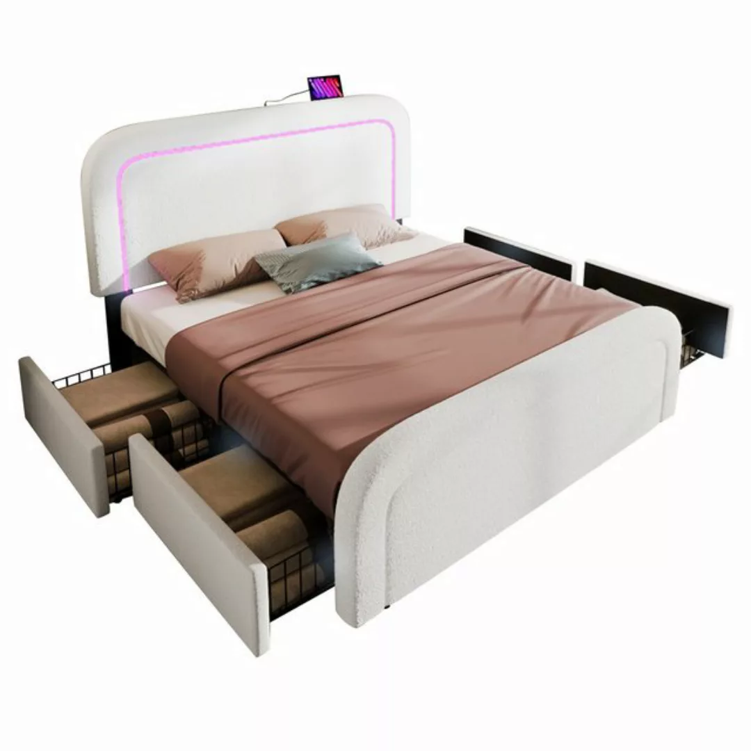 REDOM Polsterbett Doppelbett (LED Beleuchtung, Holzbett), 160x200cm Mit- Ma günstig online kaufen