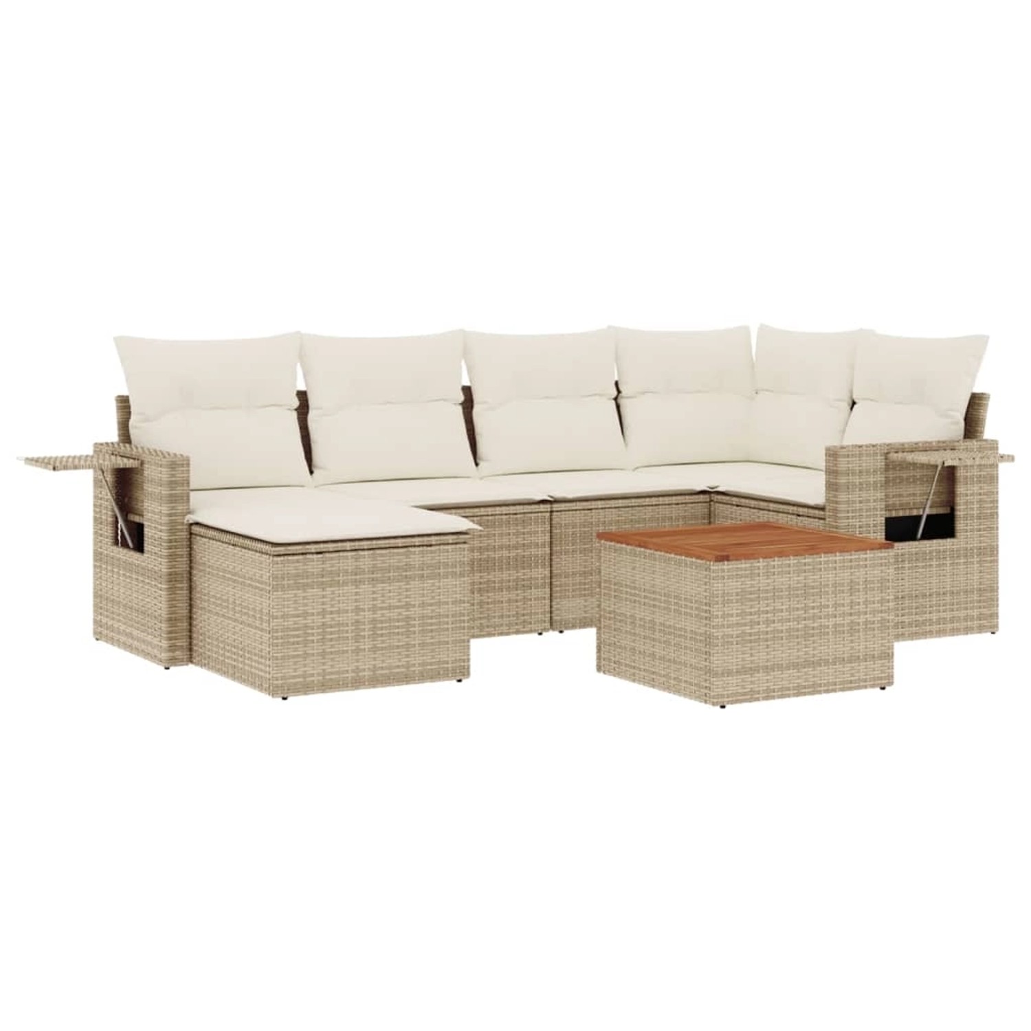 vidaXL 7-Tlg Garten-Sofagarnitur mit Kissen Beige Poly Rattan 3256996 günstig online kaufen