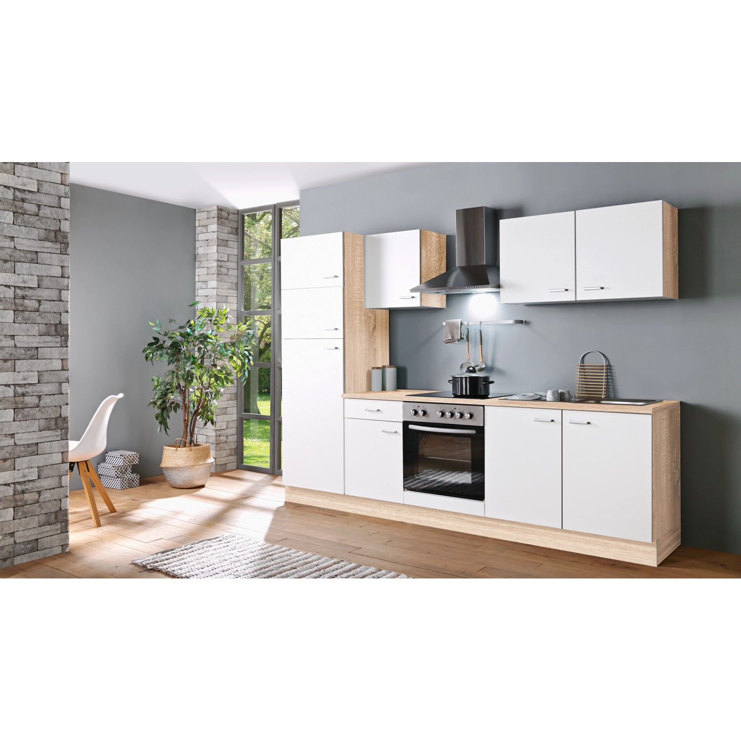 Menke Küchenzeile Classic 270 cm Weiß-Sonoma Eiche Nachbildung günstig online kaufen