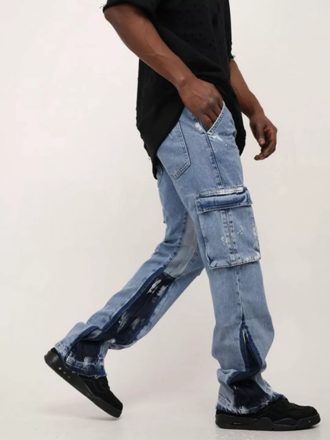 Denim House Loose-fit-Jeans Herrent Jeans Boot-Cut Cargo Jeans mit Farbeffe günstig online kaufen