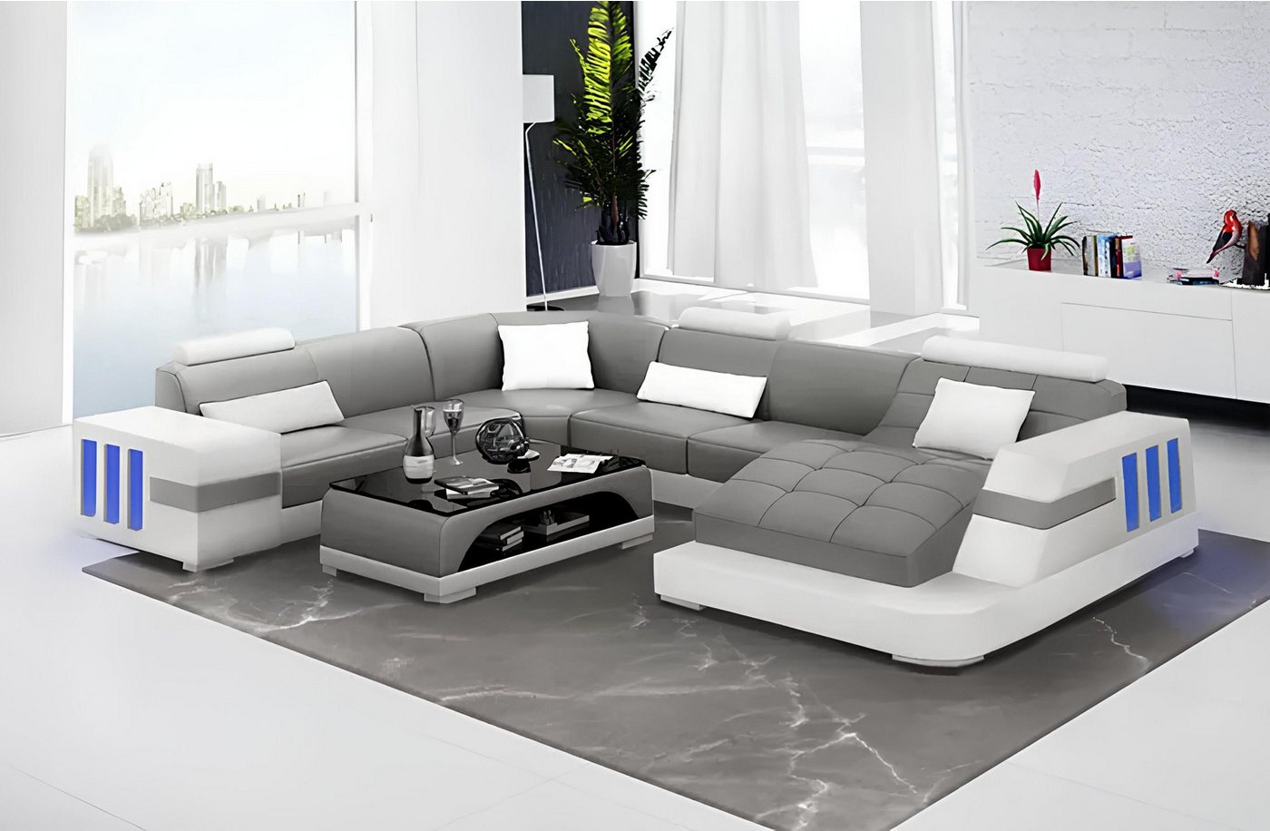 Xlmoebel Ecksofa Designer-Sofa in U-Form aus Leder für die Wohnlandschaft., günstig online kaufen