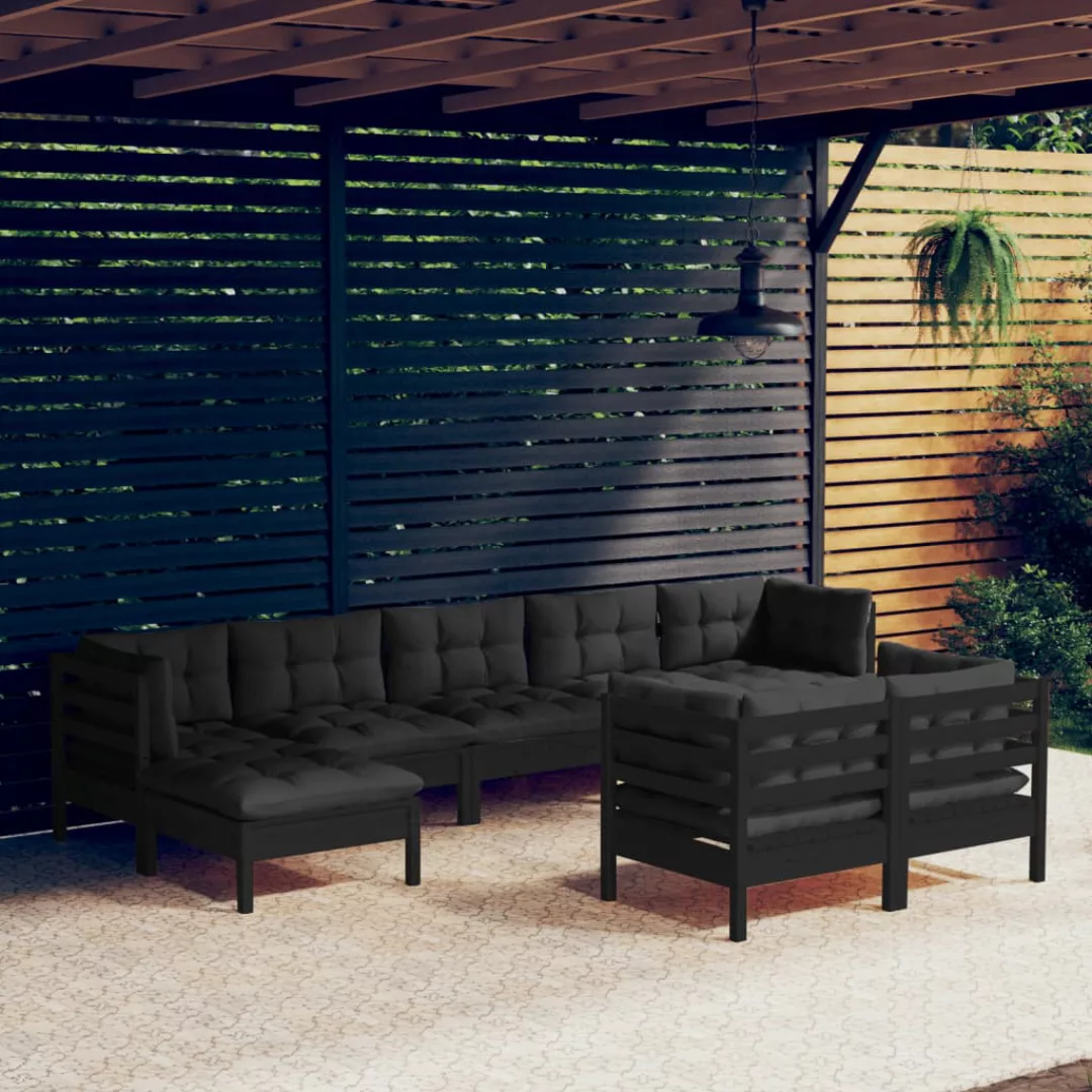 9-tlg. Garten-lounge-set Mit Kissen Schwarz Kiefer Massivholz günstig online kaufen