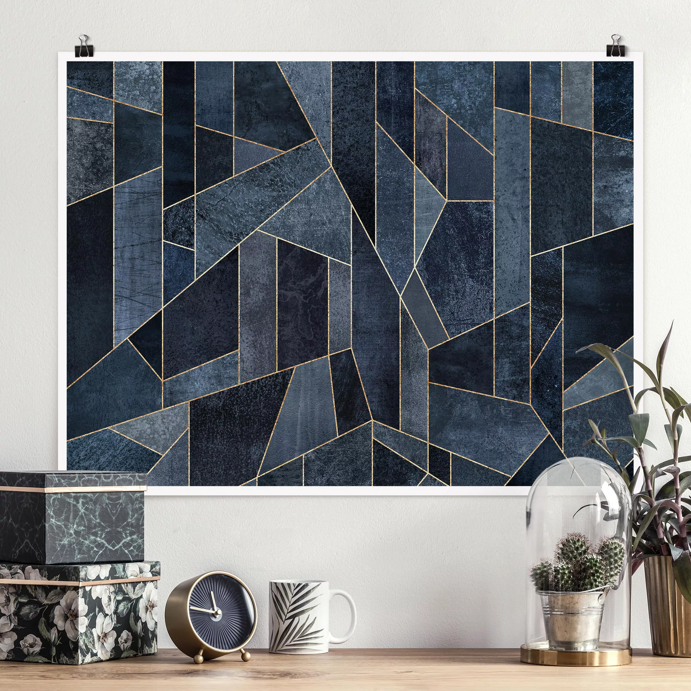 Poster Abstrakt - Querformat Blaue Geometrie Aquarell günstig online kaufen