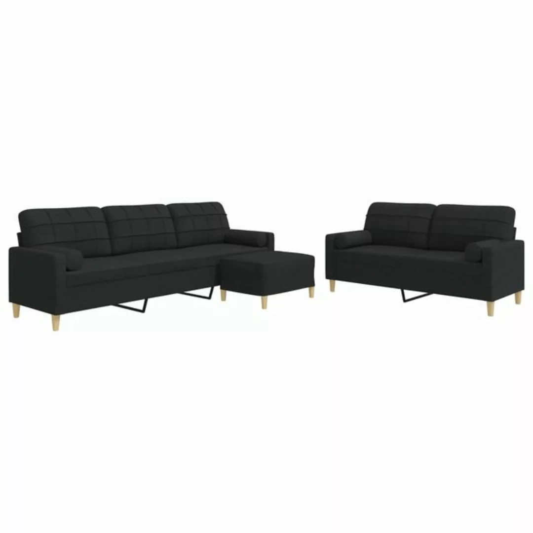 vidaXL Sofa 3-tlg. Sofagarnitur mit Fußhocker & Dekokissen Schwarz Stoff günstig online kaufen