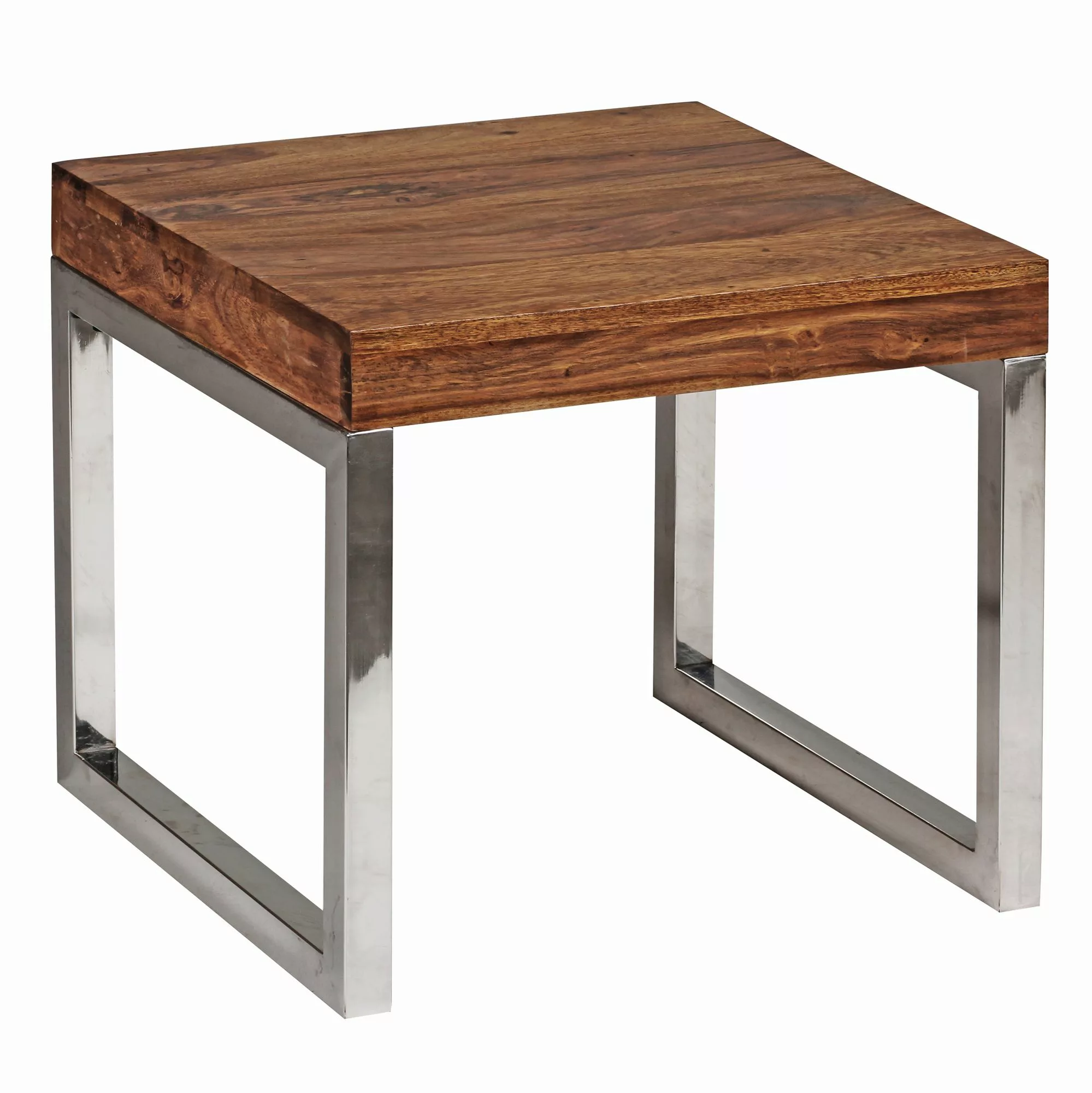 Beistelltisch GUNA Massiv-Holz Sheesham Wohnzimmer-Tisch Metallgestell Couc günstig online kaufen