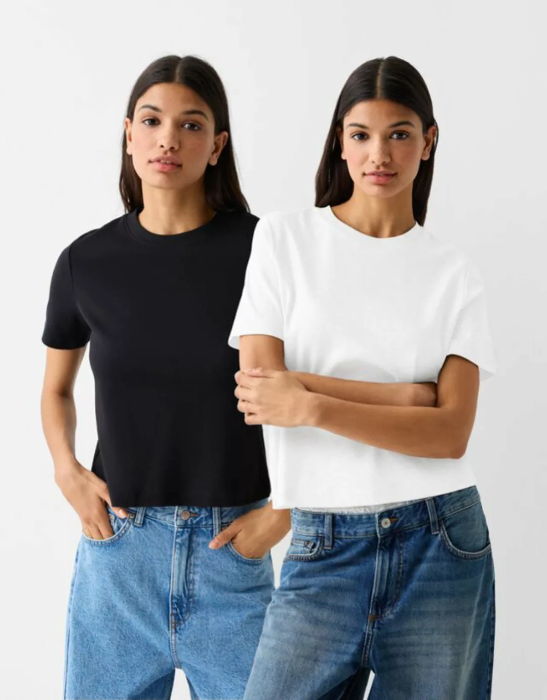 Bershka Doppelpack T-Shirts Im Regular-Fit Damen M Kombiniert günstig online kaufen
