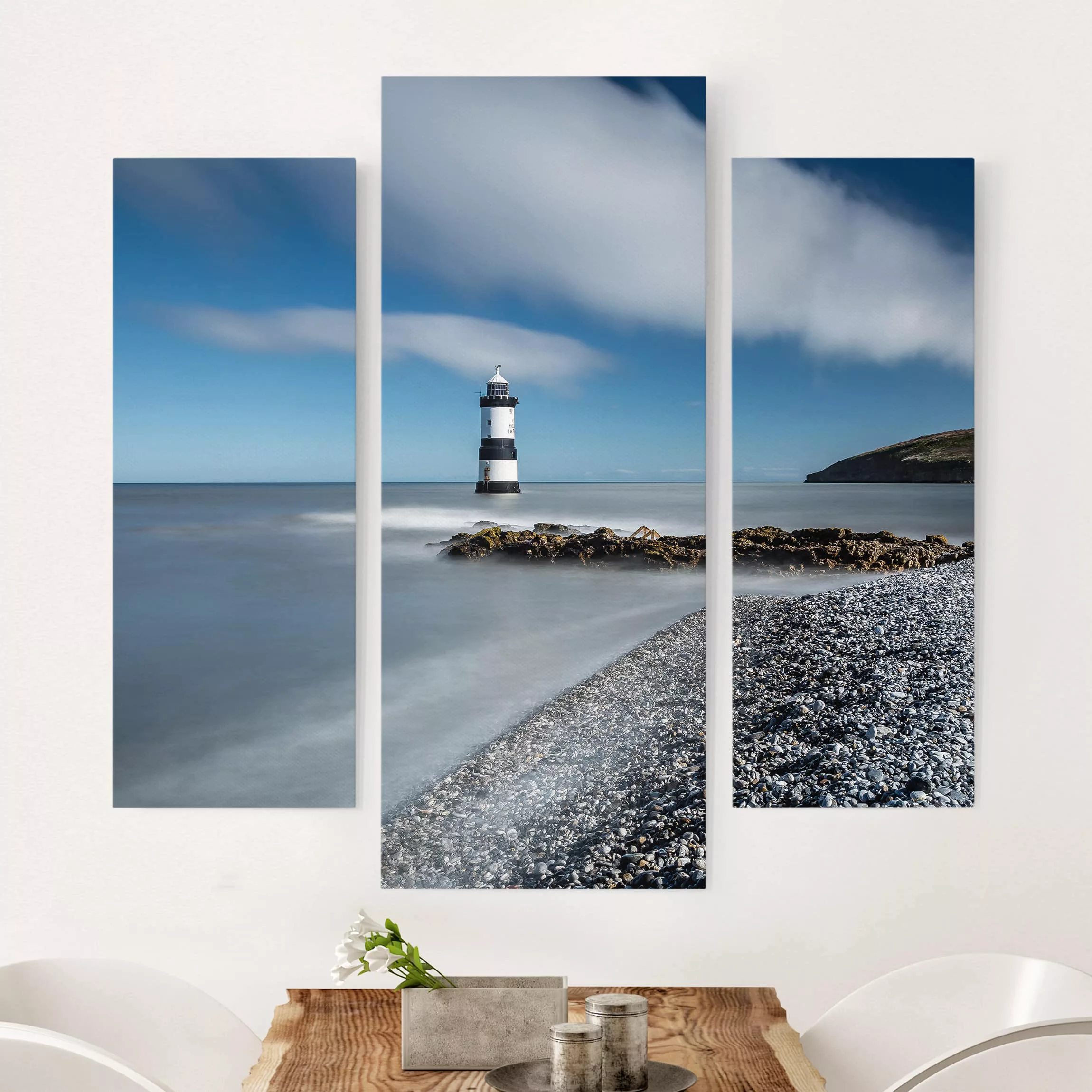 3-teiliges Leinwandbild Leuchtturm - Querformat Leuchtturm in Wales günstig online kaufen