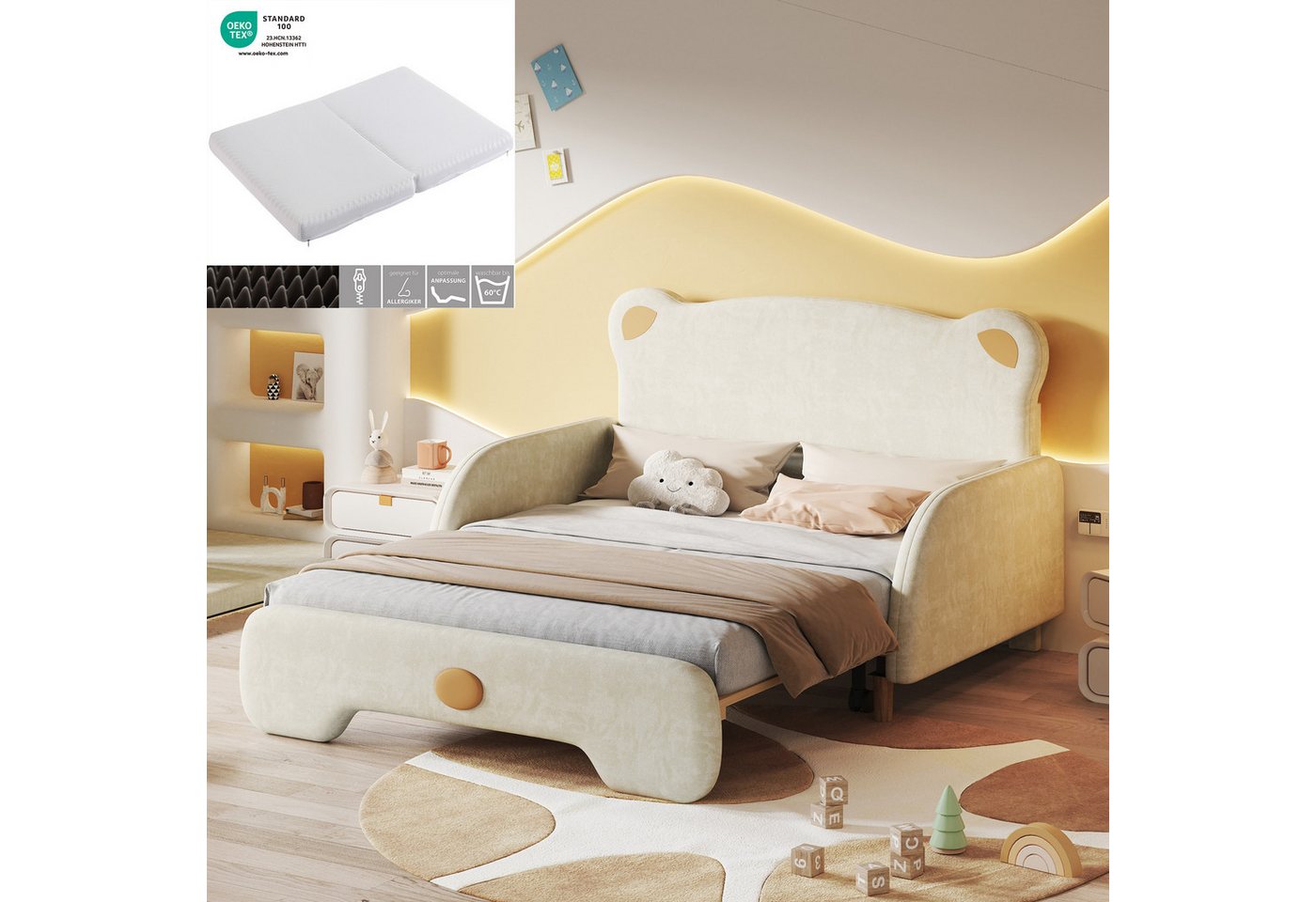 REDOM Kinderbett Polsterbett Doppelbett, mit weichen Schutzkanten (140x110c günstig online kaufen