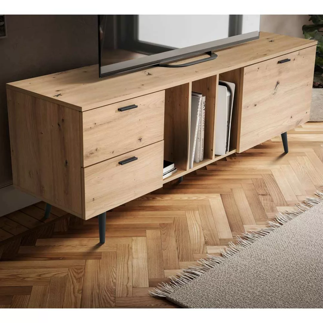 TV Board Sideboard in Wildeichefarben im Skandi Design günstig online kaufen