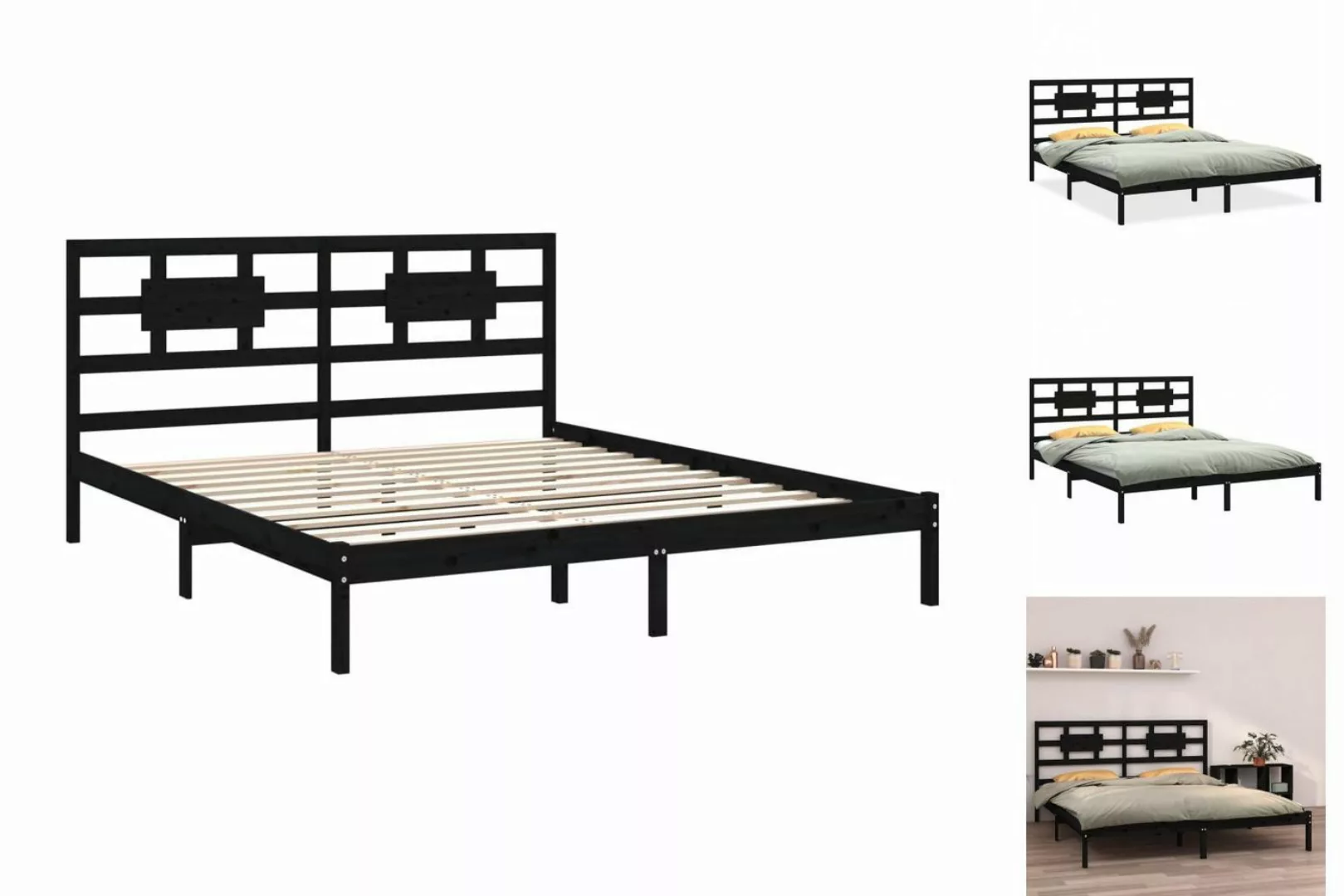 vidaXL Bettgestell Massivholzbett Schwarz 180x200 cm 6FT Super King Bett Be günstig online kaufen