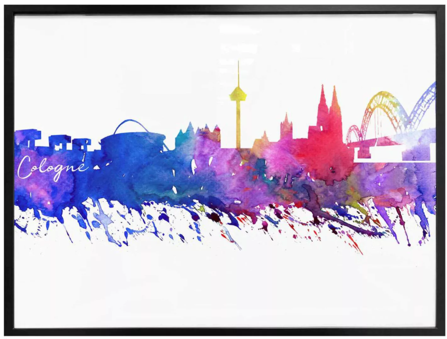 Wall-Art Poster »Graffiti bunt Köln Aquarell Skyline«, Graffiti, (1 St.), P günstig online kaufen