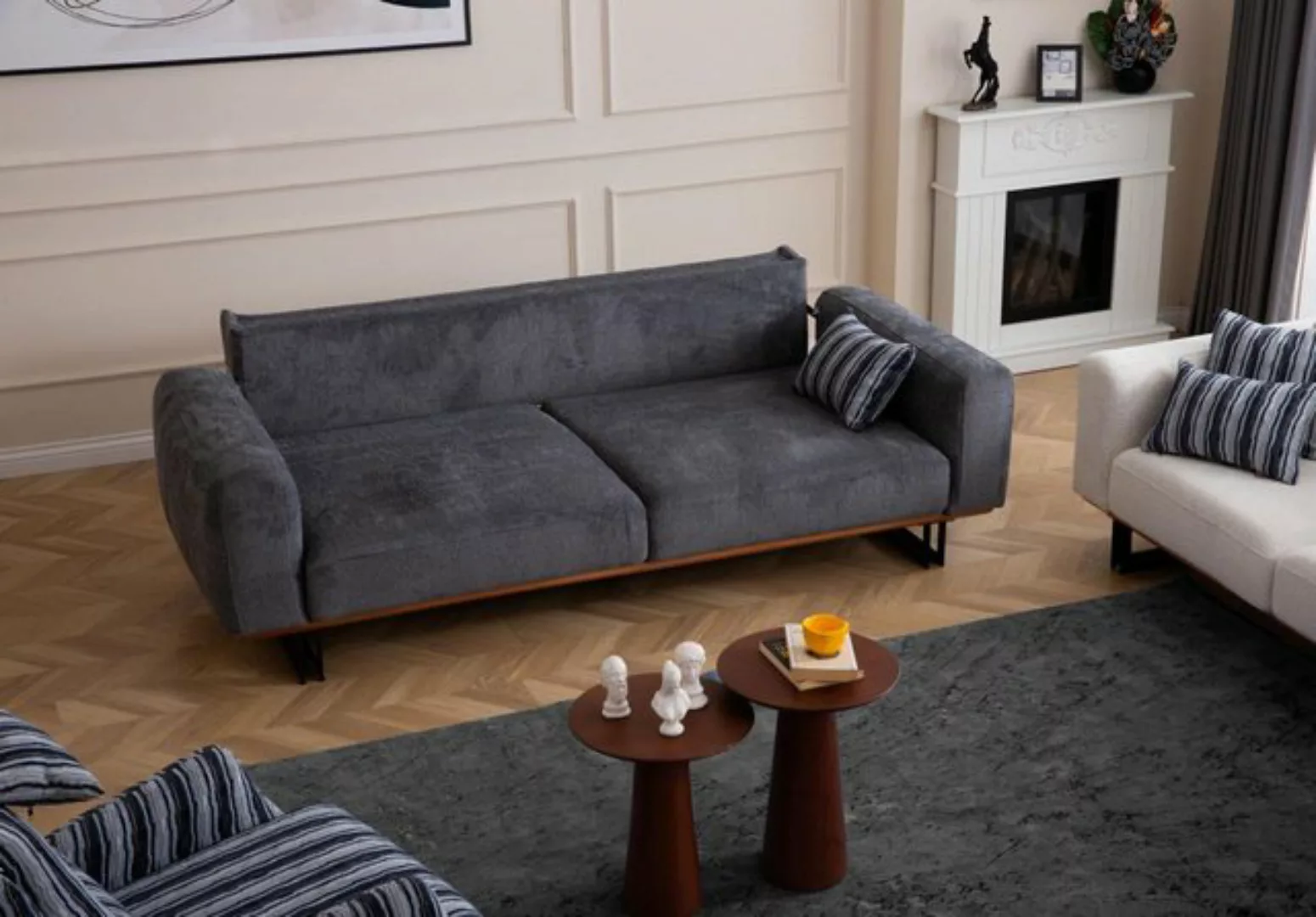 Xlmoebel Sofa Sofa 230cm mit 3 Sitzpolstern in Grau, Designer-Möbel für das günstig online kaufen