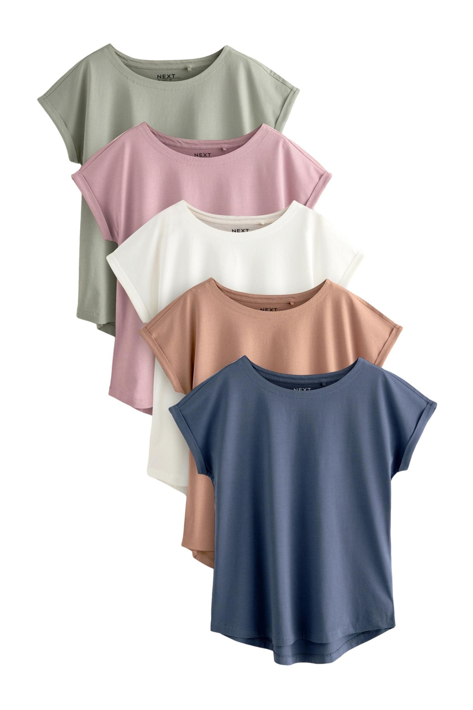 Next T-Shirt 5er-Pack T-Shirts Flügelärmel Baumwolle, günstig online kaufen