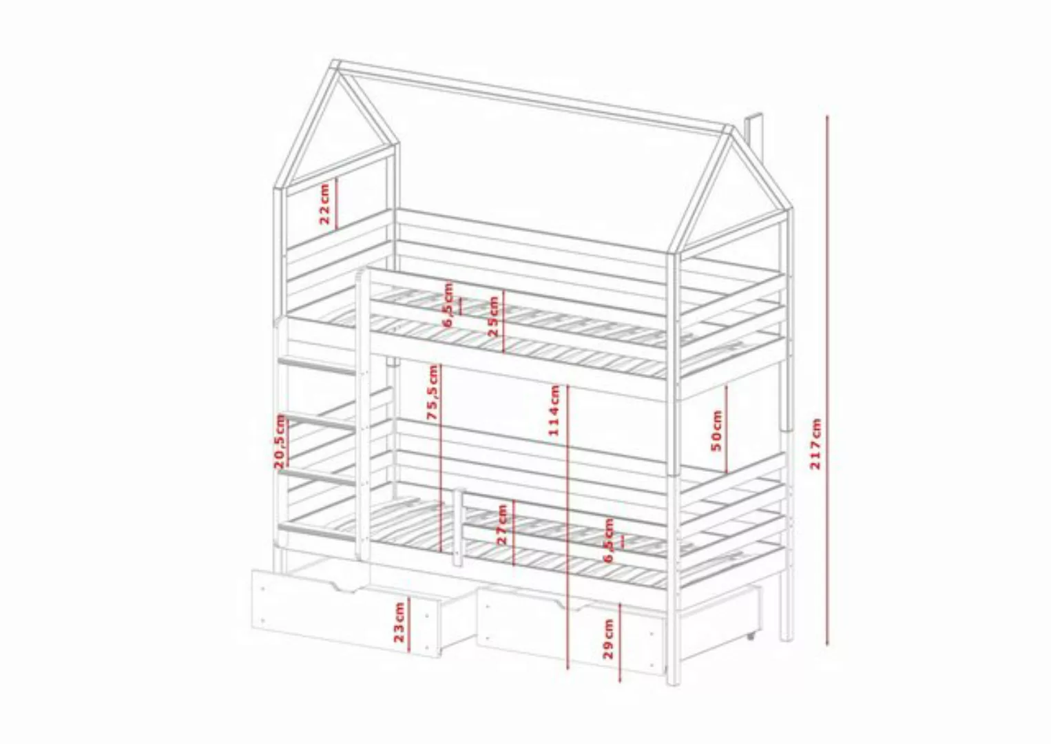 Fun Möbel Hochbett Etagenbett Hausbett Kinderbett PALINA (200x90cm, inkl. R günstig online kaufen