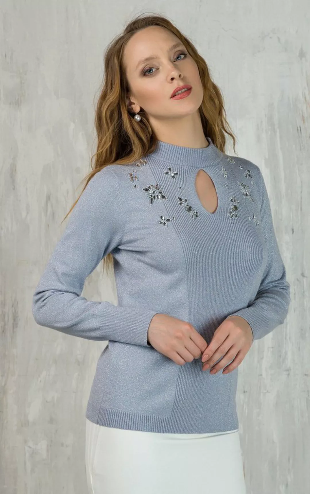 Passioni Strickpullover mit hohem Halsausschnitt mit Schlüssellochdetail un günstig online kaufen