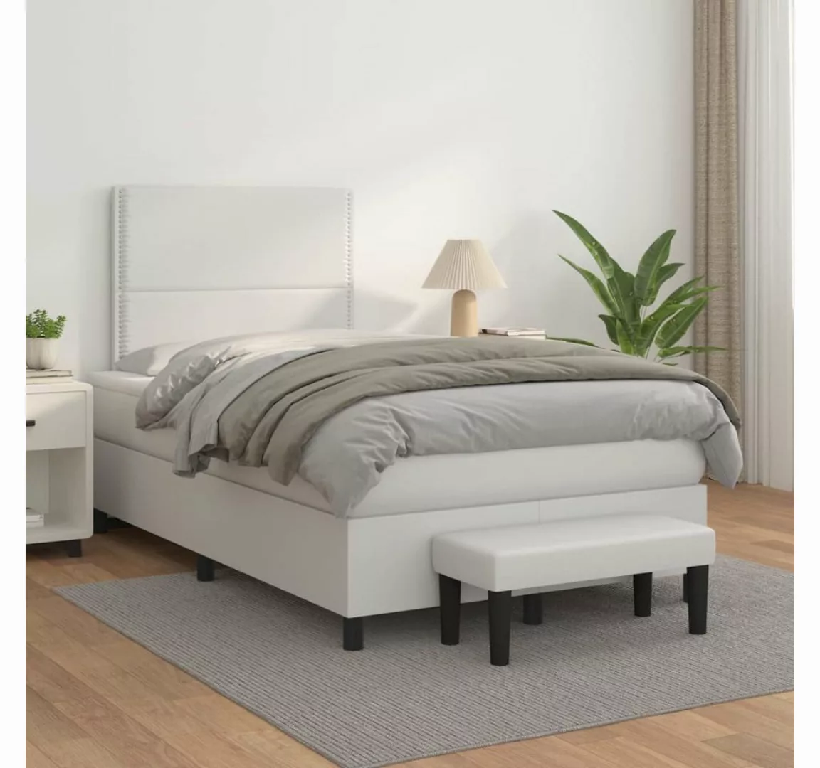 vidaXL Boxspringbett, Boxspringbett mit Matratze Weiß 120x200 cm Kunstleder günstig online kaufen