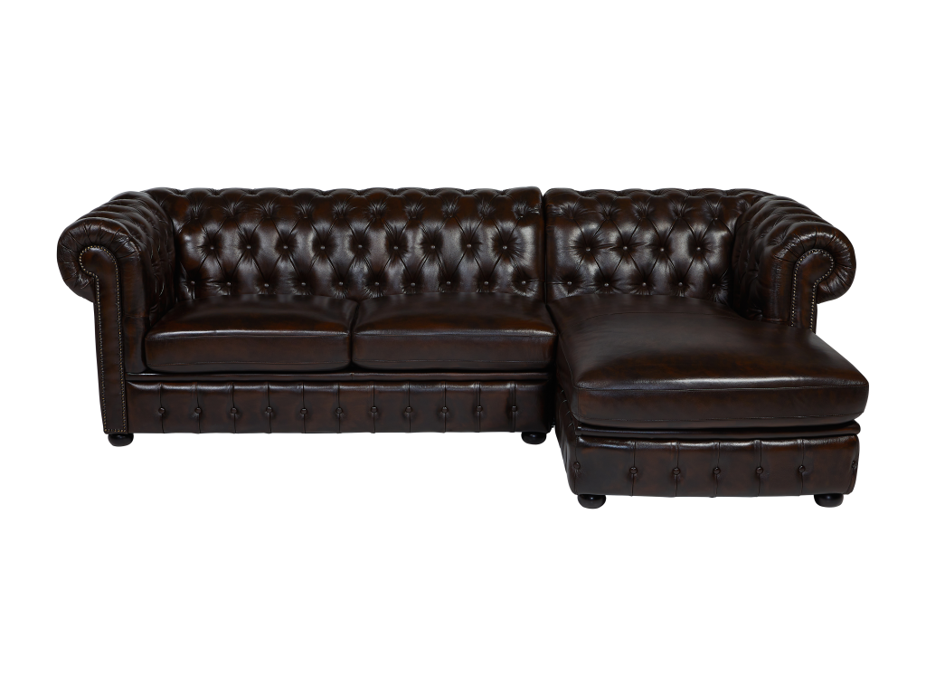 Chesterfield Ecksofa - Ecke Rechs - Büffelleder - Dunkelbraun - BRENTON günstig online kaufen