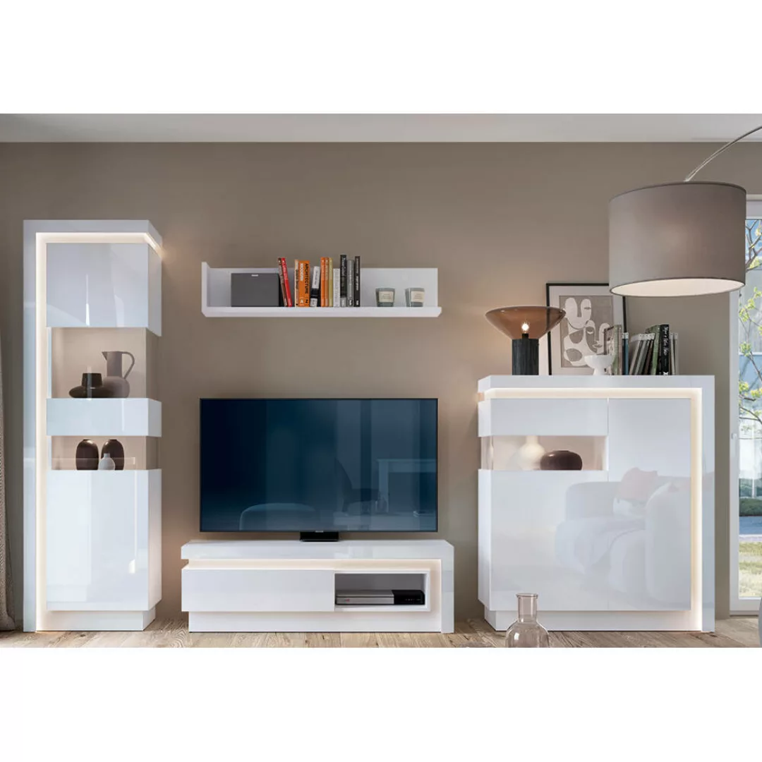 Moderne Wohnwand mit Couchtisch in weiß Hochglanz LYNDHURST-129 günstig online kaufen