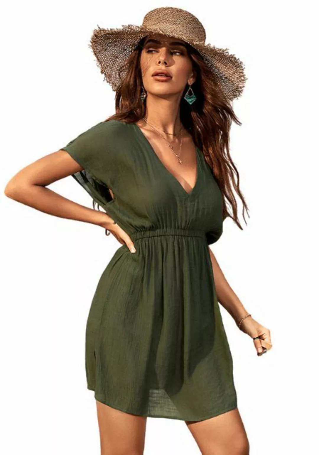 Cupshe Strandkleid Damen Bikini Cover Up Strandkleid V Ausschnitt günstig online kaufen