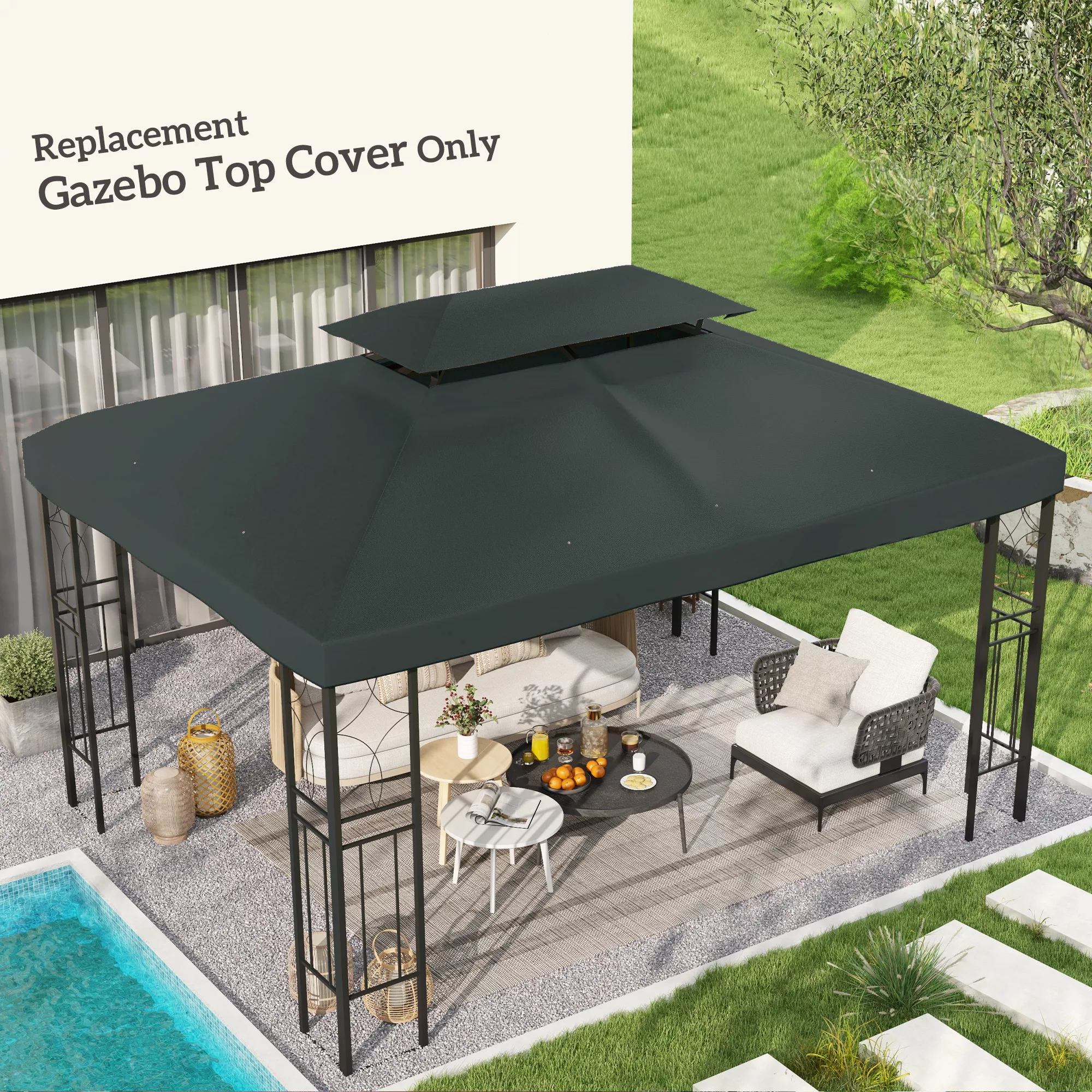 Outsunny Ersatzdach Pavillondach Gartenpavillon Polyester 3x4m Kohlegrau günstig online kaufen