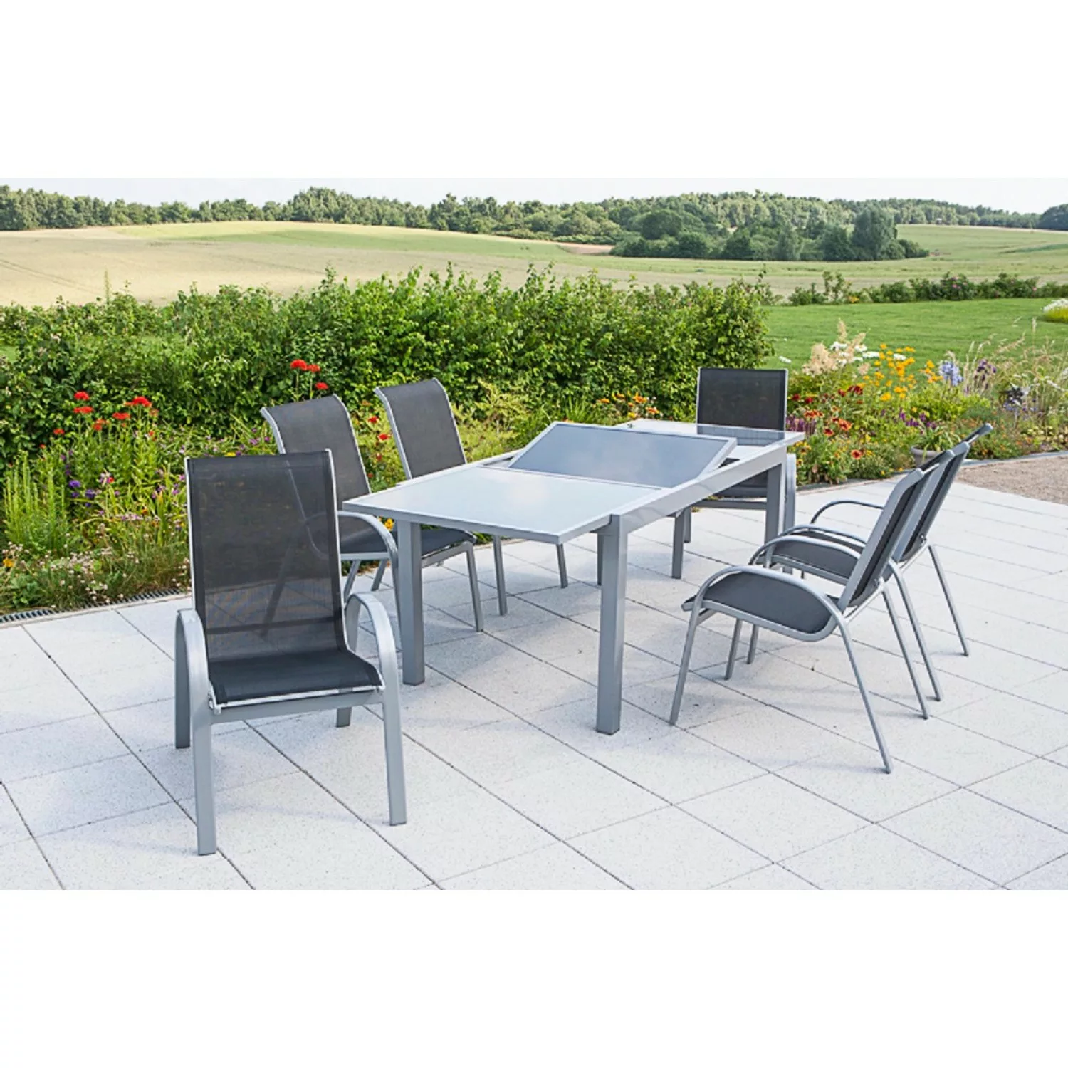 Gartenmöbel-Set Esstisch-Gruppe Amalfi Aluminium Schwarz 7-tlg. günstig online kaufen