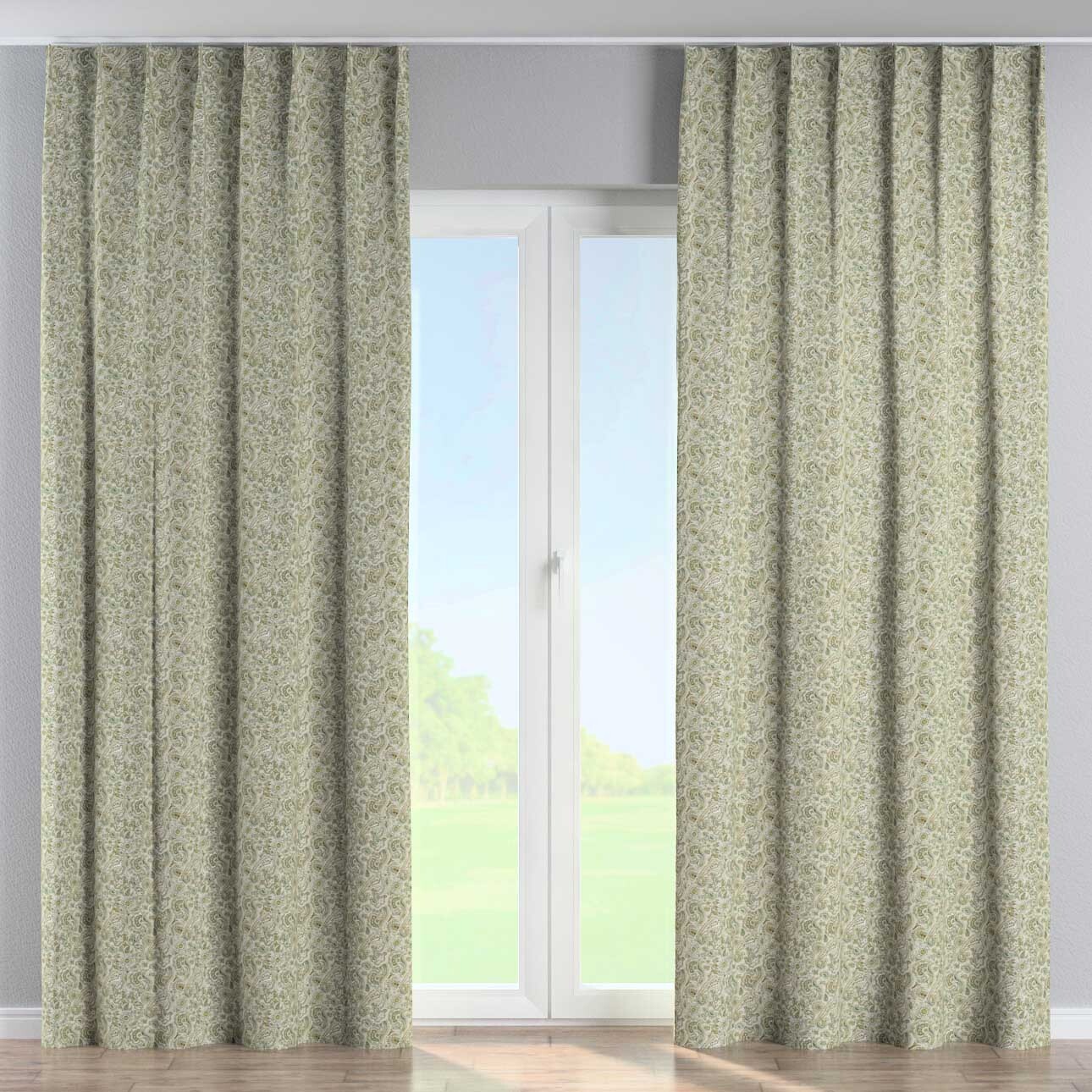 Vorhang mit flämischen 1-er Falten, grün-beige, Flowers (143-68) günstig online kaufen