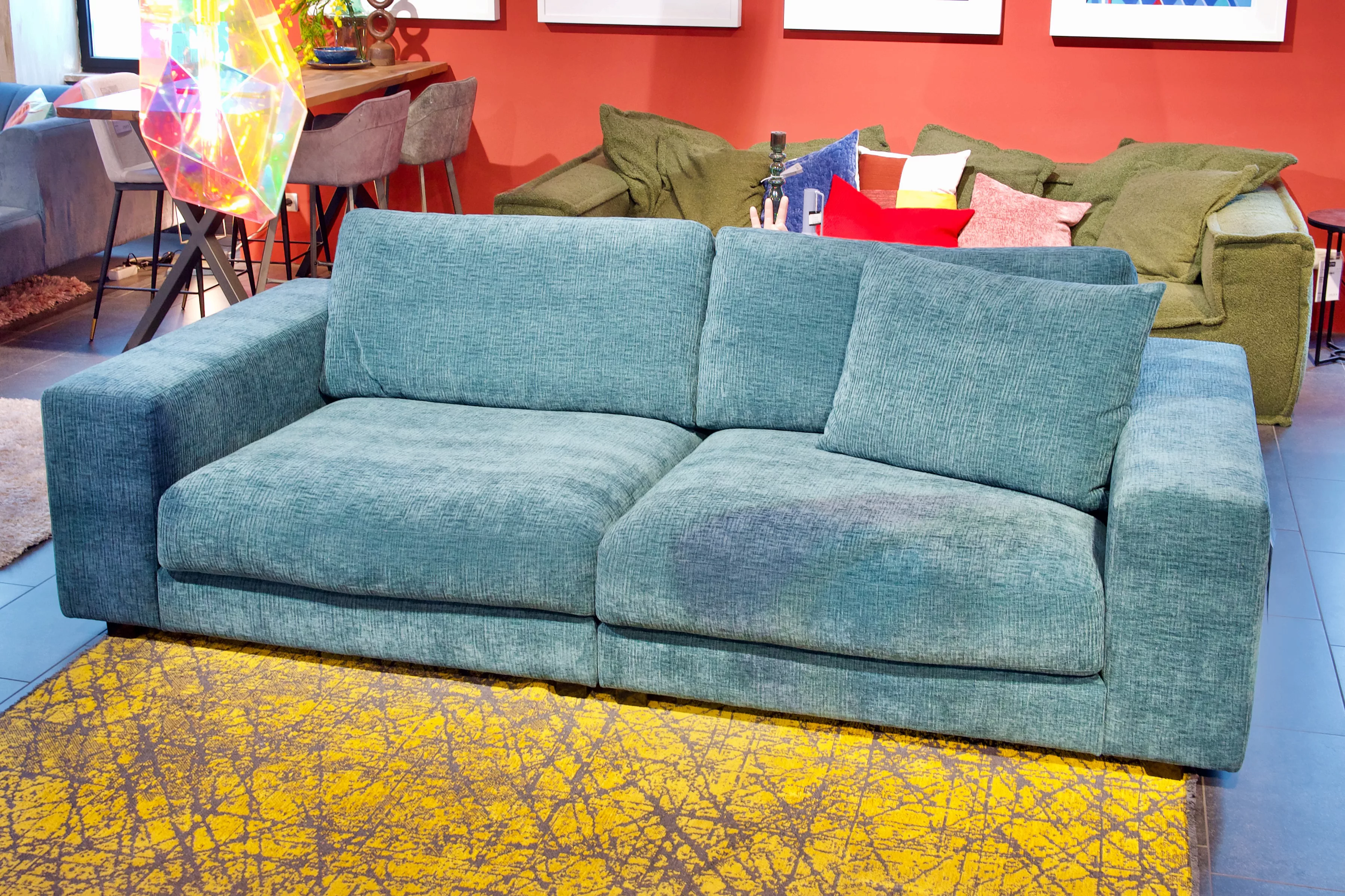 Big Sofa Mythos mit großer Sitztiefe in blauem Strukturstoff günstig online kaufen
