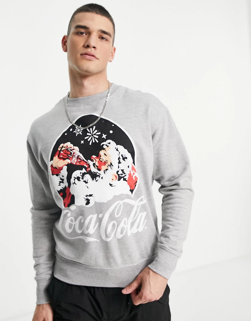 Coca Cola – Sweatshirt in Grau mit Weihnachtsmann günstig online kaufen