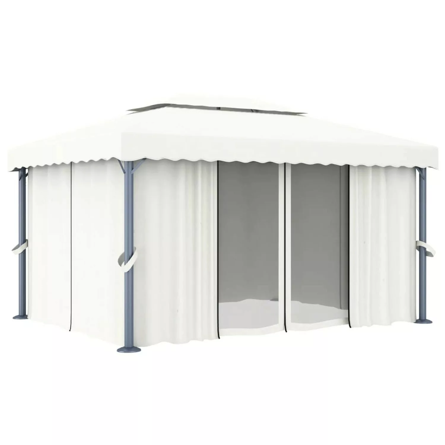 vidaXL Pavillon mit Vorhang 4x3 m CremeWeiß Aluminium günstig online kaufen