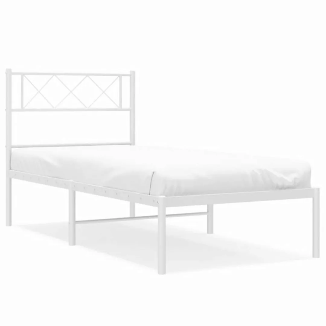 vidaXL Bettgestell Bettrahmen mit Kopfteil Metall Weiß 90x200 cm Bett Bettg günstig online kaufen