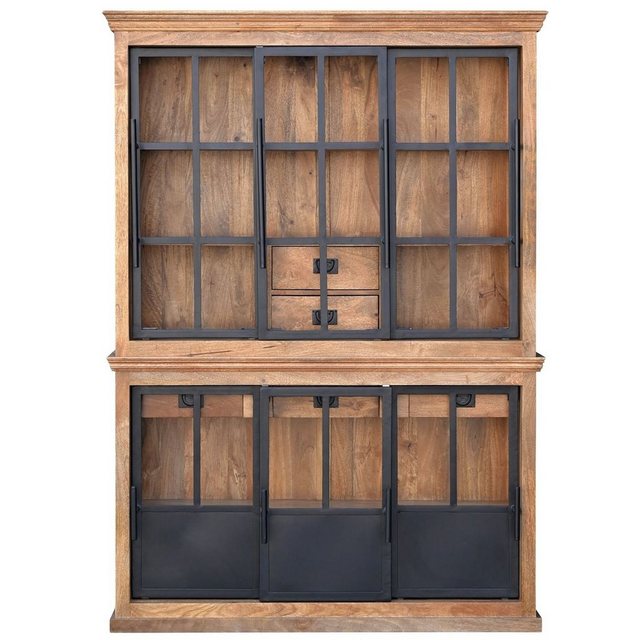 baario Vitrine Vitrinenschrank HOXT Industrial massiv Mangoholz & Eisen Sch günstig online kaufen