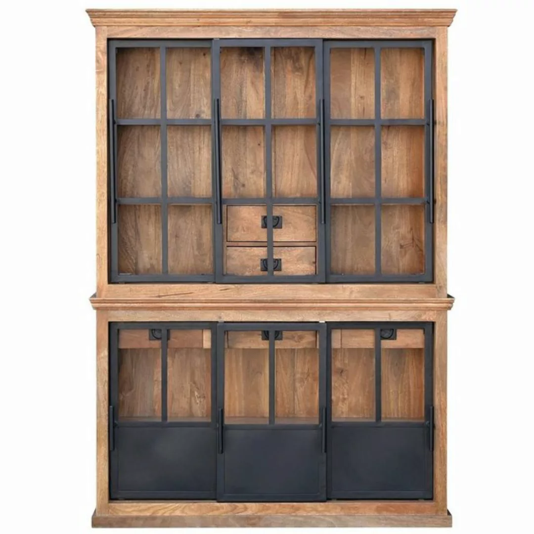 baario Vitrine Vitrinenschrank HOXT Industrial massiv Mangoholz & Eisen Sch günstig online kaufen