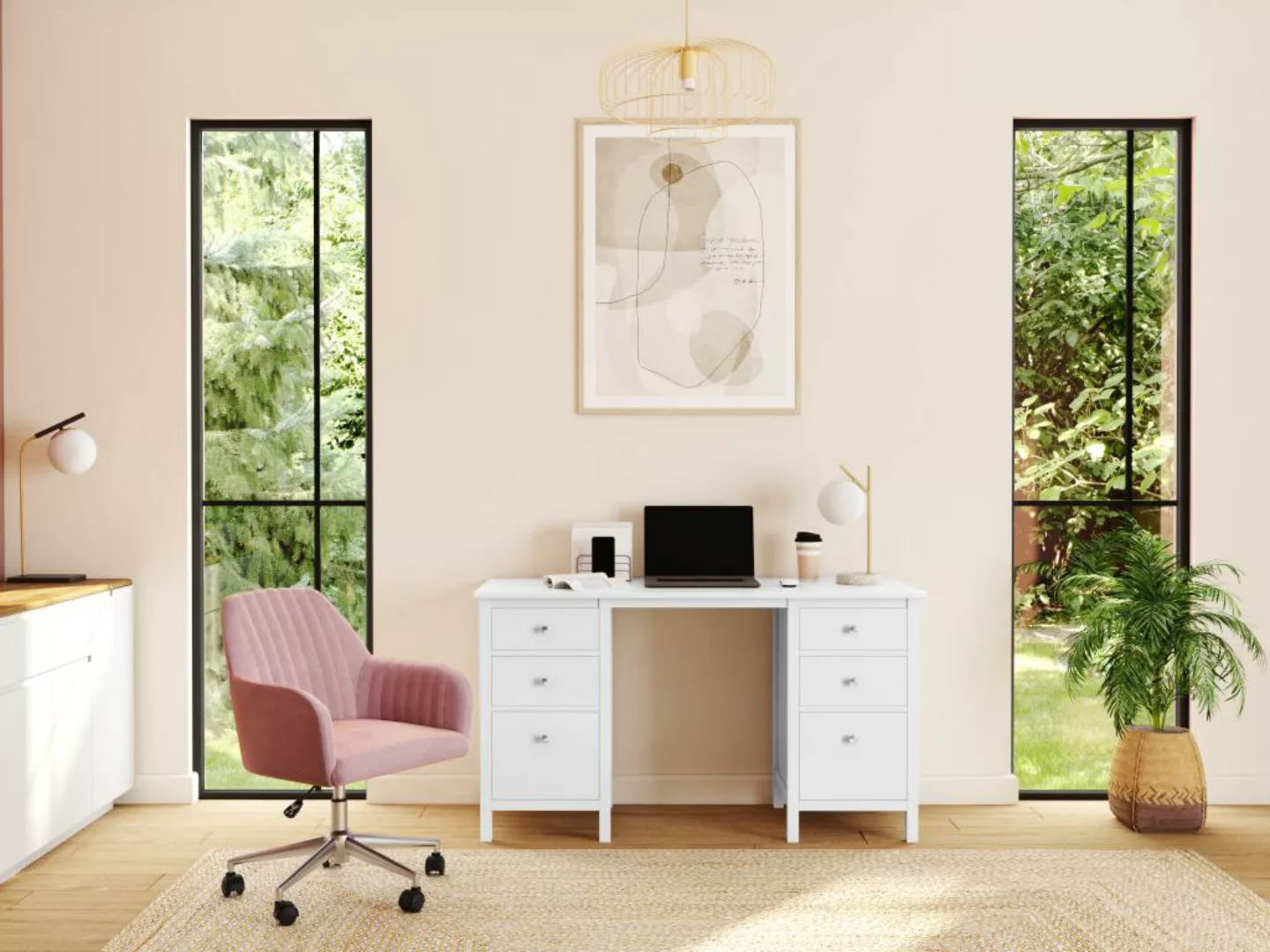 Schreibtisch Landhaus mit 4 Schubladen - Stil Holz - Weiß - ALBANE günstig online kaufen