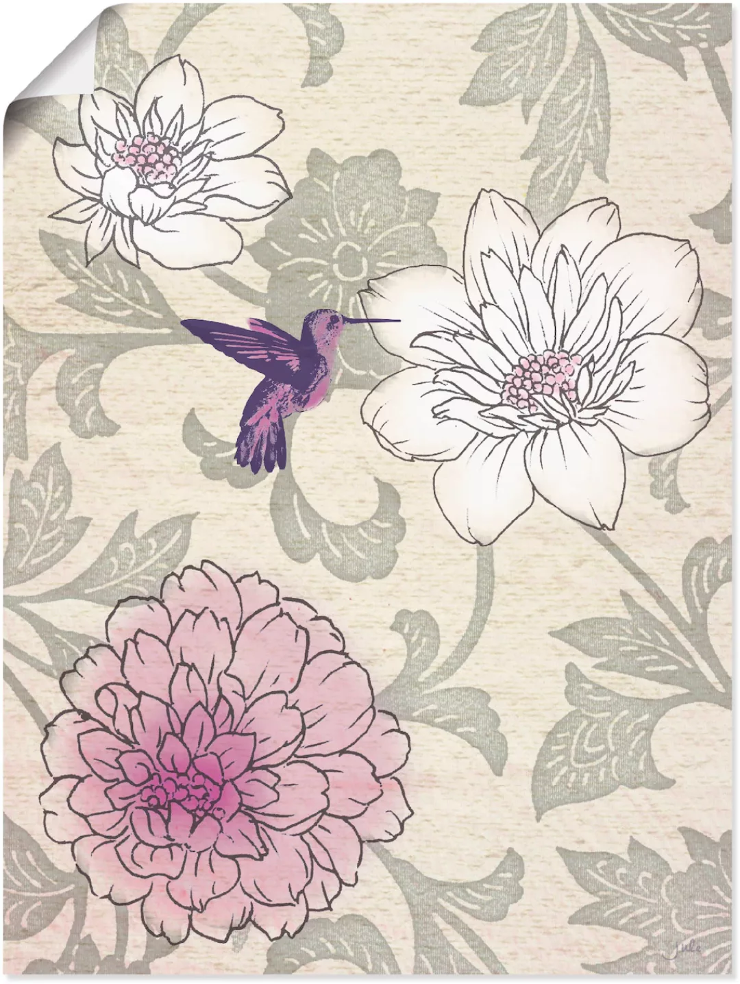 Artland Wandbild "Blumenmuster mit Kolibri", Blumen, (1 St.), als Poster, W günstig online kaufen