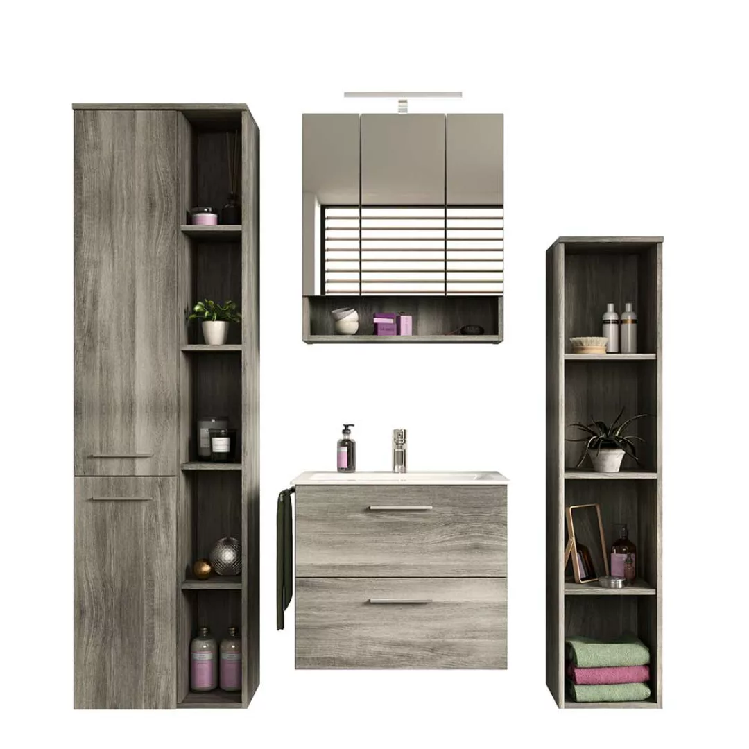 Modernes Waschplatz Set mit Spiegelschrank Waschbecken inklusive (vierteili günstig online kaufen