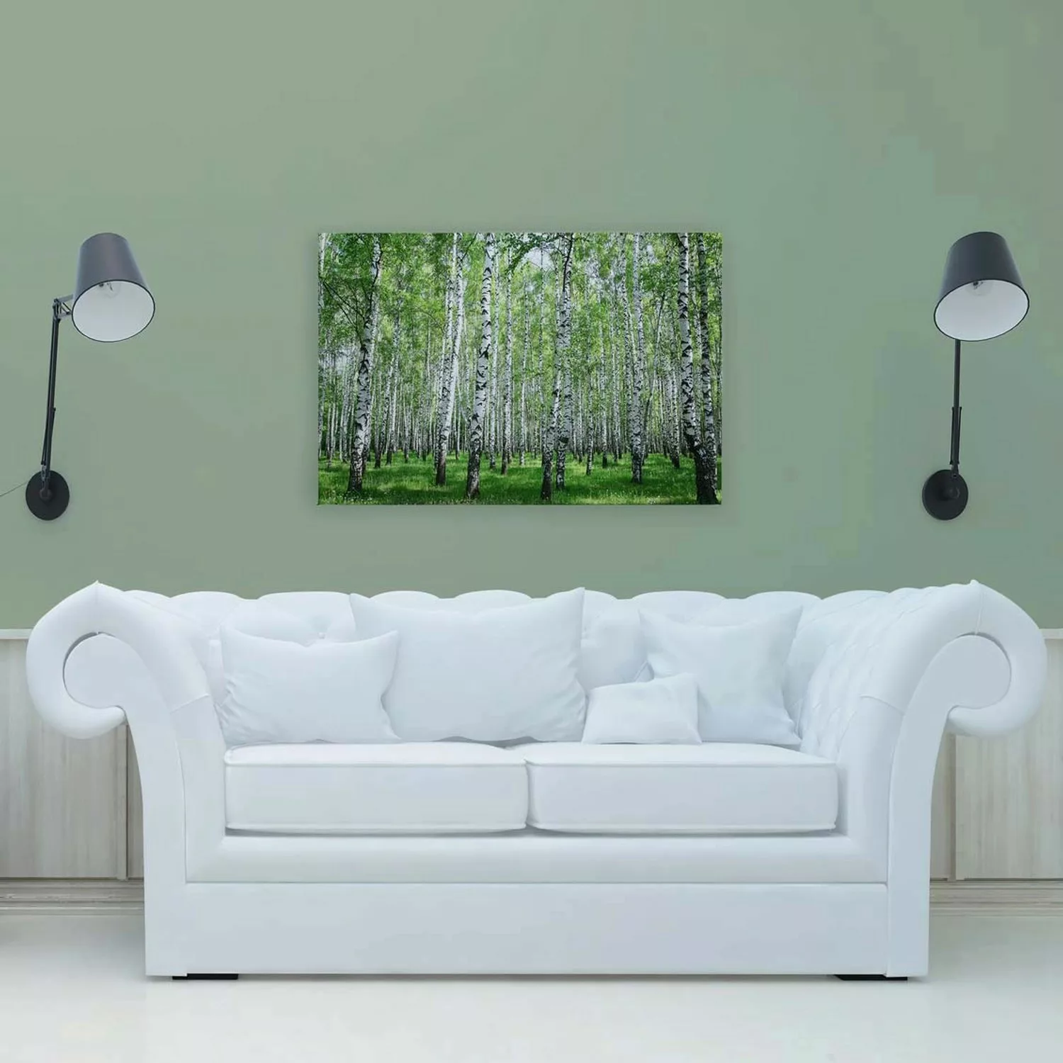 Bricoflor Wandbild Mit Birken In 120 X 80 Cm Leinwandbild Birkenwald Grün W günstig online kaufen