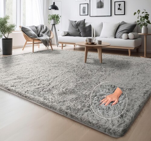 Hochflor-Teppich »Serville«, rechteckig, 37 mm Höhe, Kuschelteppich, Uni Fa günstig online kaufen