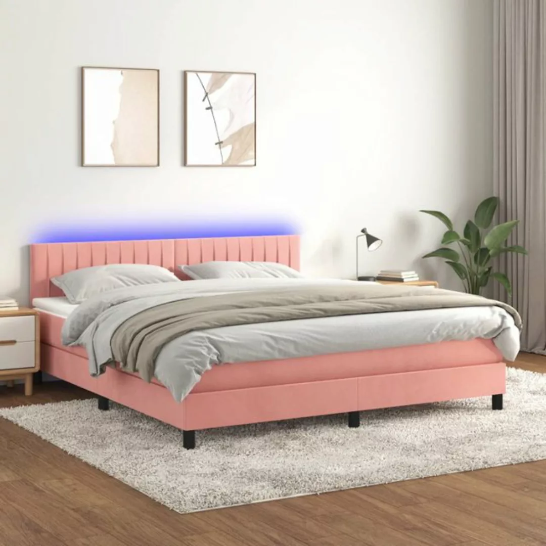 vidaXL Bettgestell Boxspringbett mit Matratze LED Rosa 180x200 cm Samt Bett günstig online kaufen